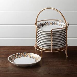 Set of White & Gold Accent Plates W/Stand